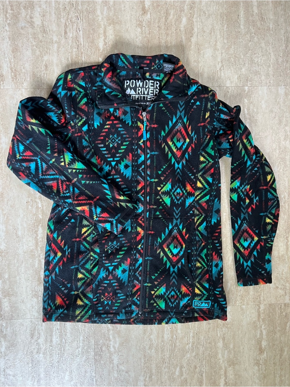Powder River Outfitters Black Aztec Print FulZip Front Fleece Jacket Panhandle S